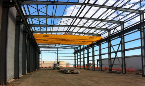 steel structure prefabricated factory building with cran is under construction