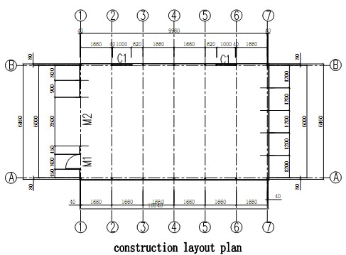 construction layout of prefabricated house used as garage/carport