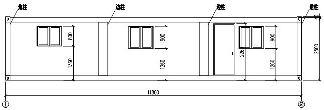 Front elevation of flat packing container house
