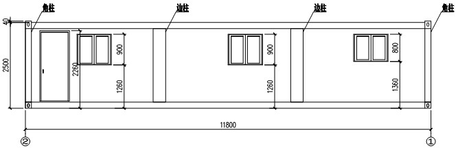 back elevation of flat packing container house